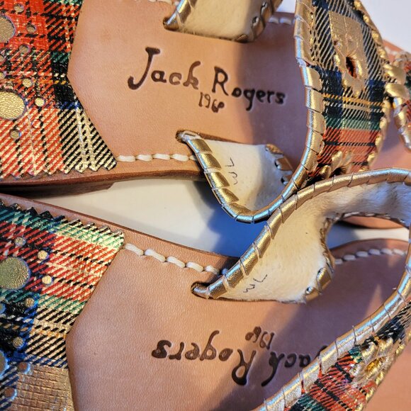 Jack Rogers NEW Holiday Tartan Plaid Metallic Whipstich Thong Sandals - Picture 5 of 8
